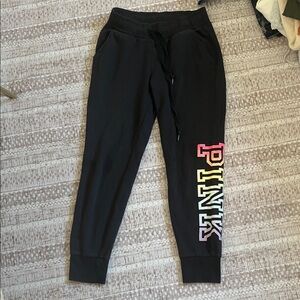 PINK Victoria's Secret Black sweatpants with Colorful Logo